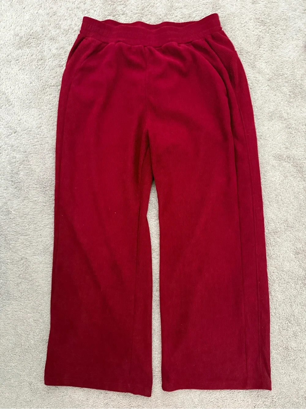 HALARA Deep Red Wide-Leg Corduroy Pants